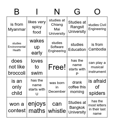 find someone who Bingo Card