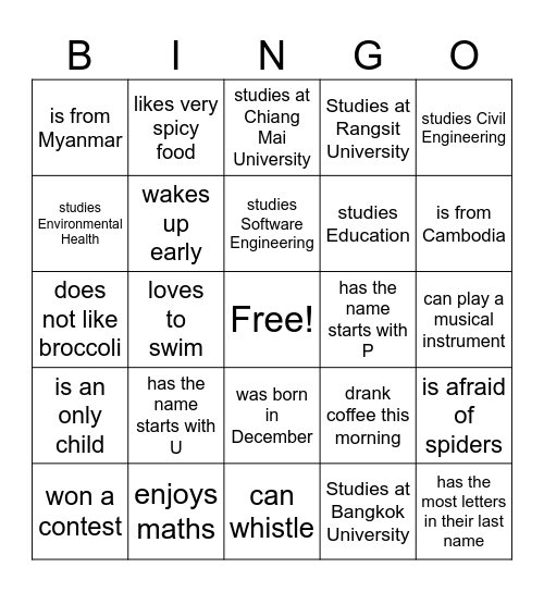 find someone who Bingo Card