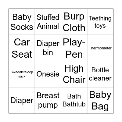 Baby Basics Bingo Card