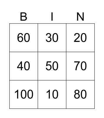 Numeros 1-9 Bingo Card