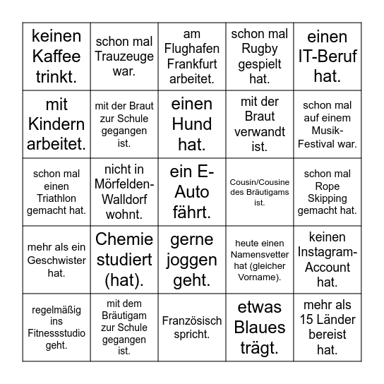 Findet jemanden, der… Bingo Card