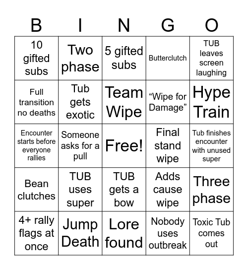 Buttercup Bingo Card