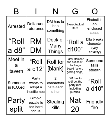 BYU-I DnD Bingo Card