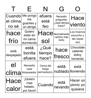 ¿Qué tiempo hace? Bingo Card