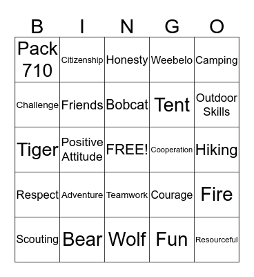 PACK 710 Bingo Card
