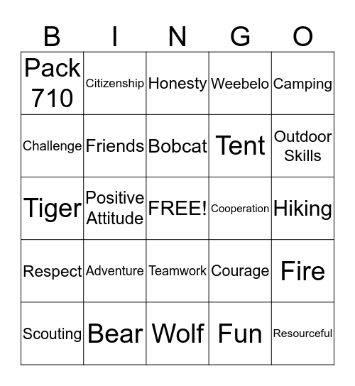 PACK 710 Bingo Card