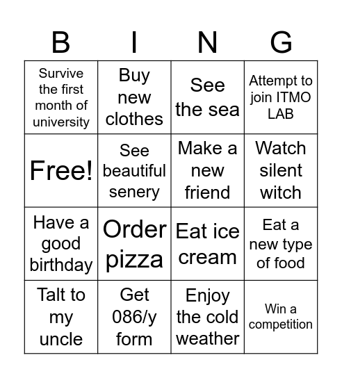 Untitled Bingo Card