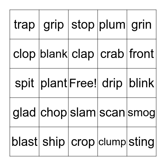 Blends and Digraph Bingo Card