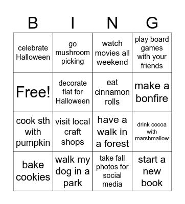 fall bucket list Bingo Card