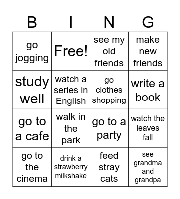 Autumn bucket list Bingo Card