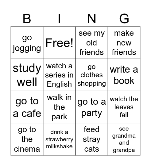 Autumn bucket list Bingo Card