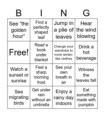 Before the Fall Bingo Card