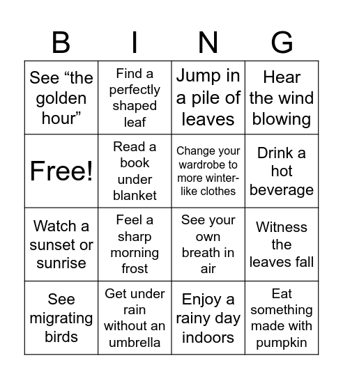 Before the Fall Bingo Card