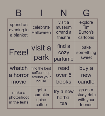 Autumn bucket list Bingo Card