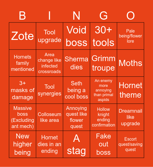 Shingen silksong Bingo Card