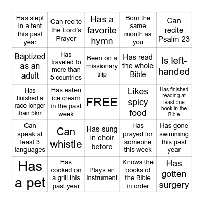 East Bay Church Picnic Bingo Card