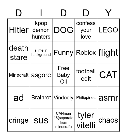 Youtube Shorts Bingo Card