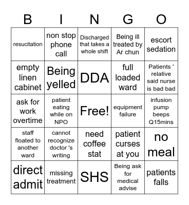 Nurse Bingo Card