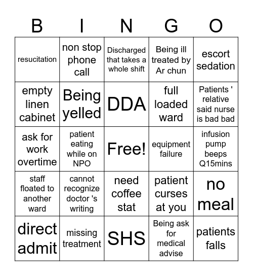 Nurse Bingo Card