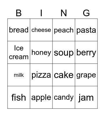 Food Bingo Card