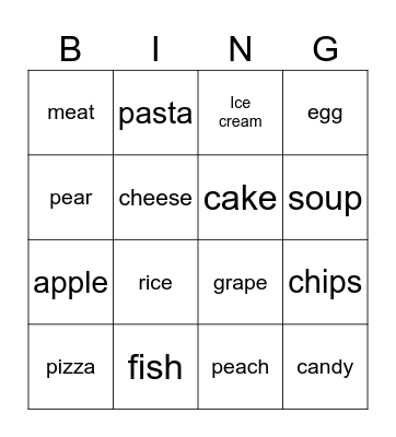 Food Bingo Card