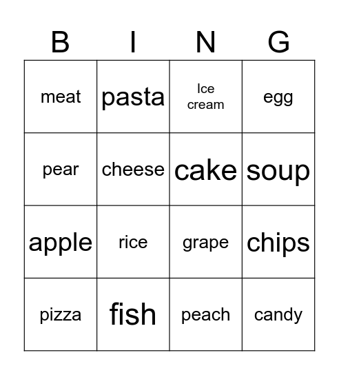 Food Bingo Card