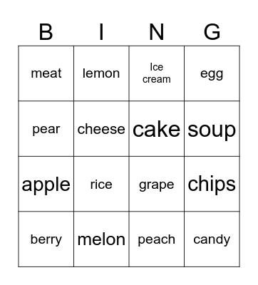 Food Bingo Card