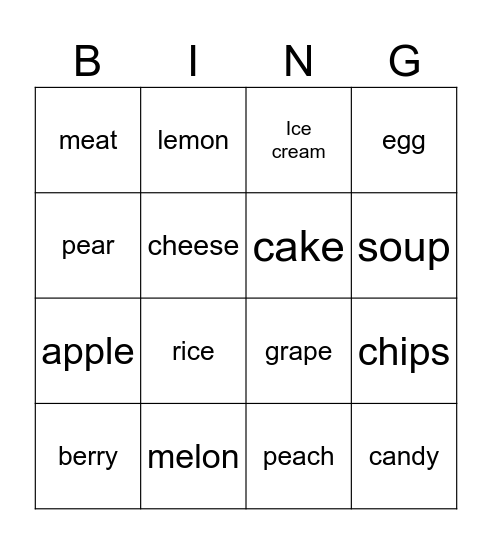 Food Bingo Card
