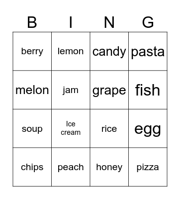 Food Bingo Card