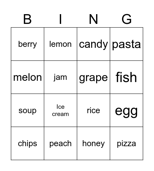 Food Bingo Card