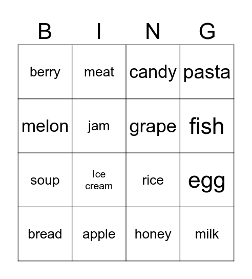 Food Bingo Card