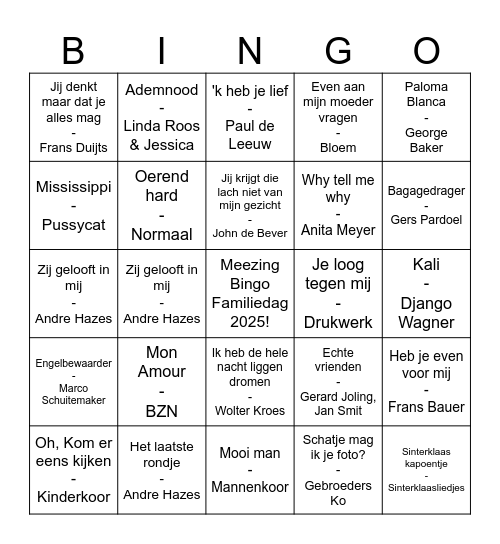Meezing Bingo Familiedag 2025 Bingo Card