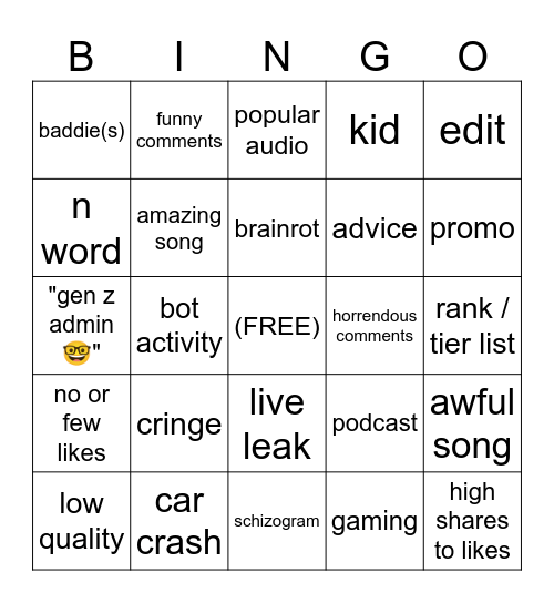 IG REELS Bingo Card