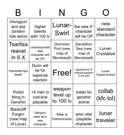 Nod-krai bingo Card