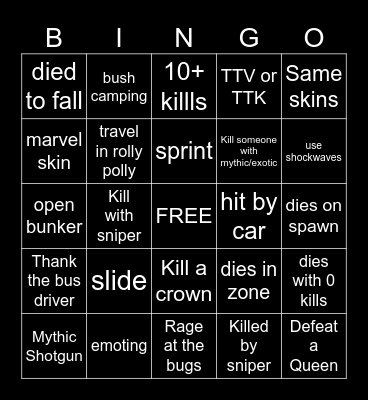 Fortnite Bingo Card