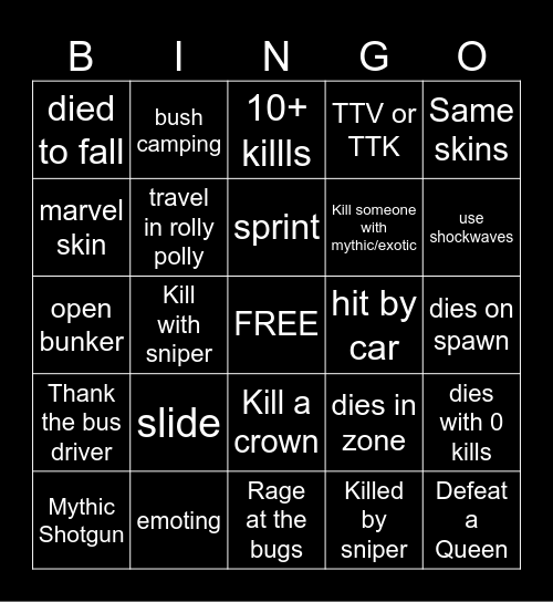 Fortnite Bingo Card