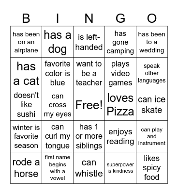 TEEN BINGO Card