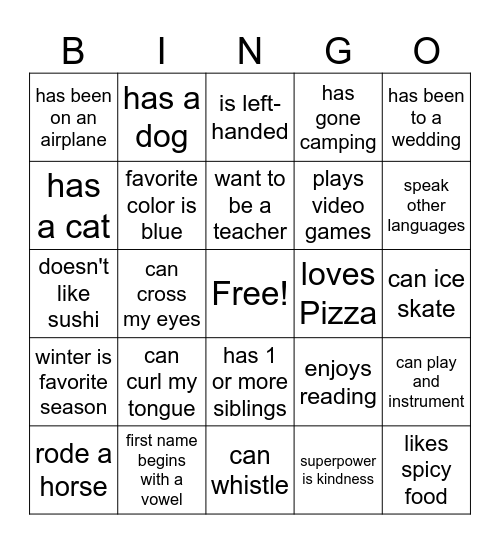 TEEN BINGO Card