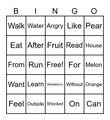 Basics, Verbs, Objects, and Expressions Bingo Card