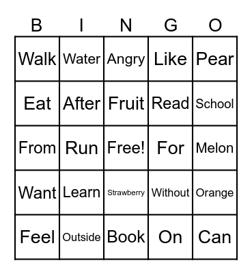 Basics, Verbs, Objects, and Expressions Bingo Card