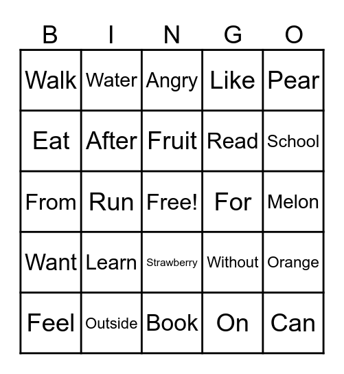 Basics, Verbs, Objects, and Expressions Bingo Card