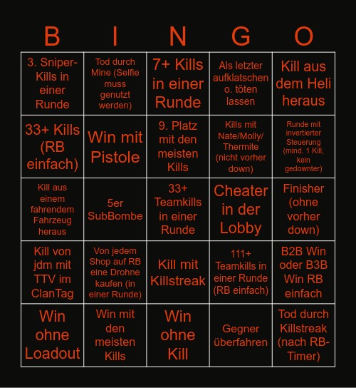Warzone Bingo Card