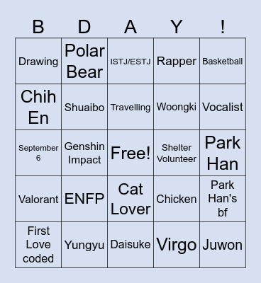 Jeongwoo & Yungyu Bday Bingo Card