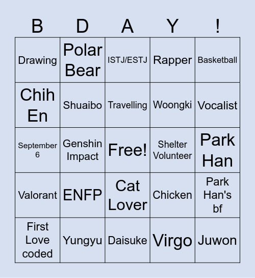 Jeongwoo & Yungyu Bday Bingo Card