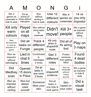 Among us Bingo Card
