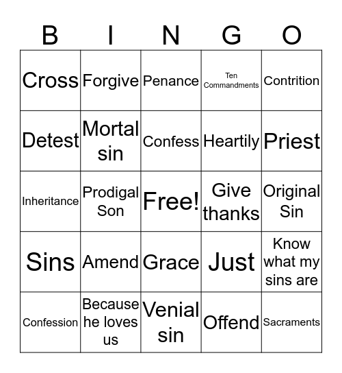 Penance Bingo Card