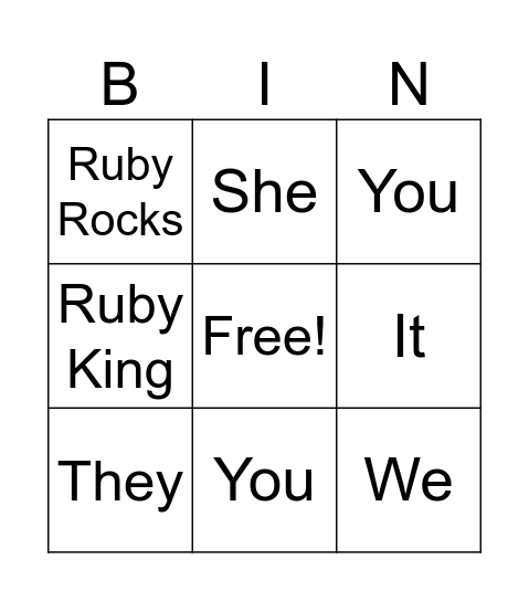 Pronouns Bingo Card