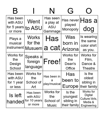 Herberger Institute for Design and the Arts Bingo Card