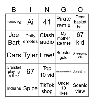 Tik tok Bingo Card