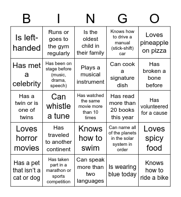 Human Bingo! Bingo Card
